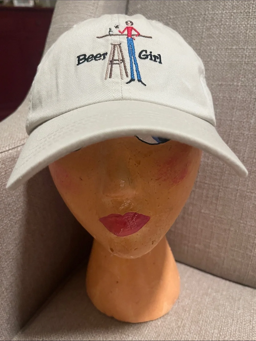 Beer Girl Embroidered White Cap